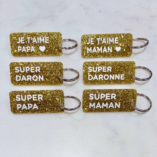 Porte-clés à paillettes : Je t'aime maman