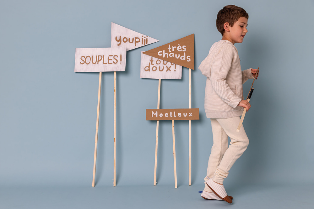 Les Pas Petits : Chaussons fourrés velours ivoire
