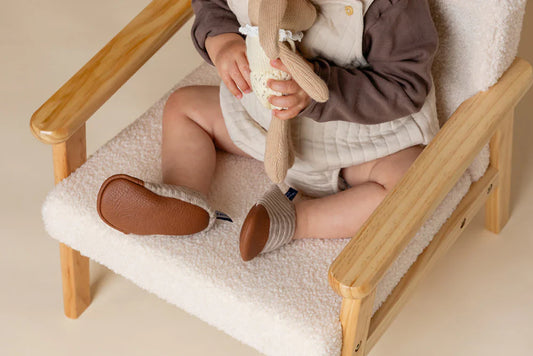Les Pas Petits : Chaussons fourrés velours noisette