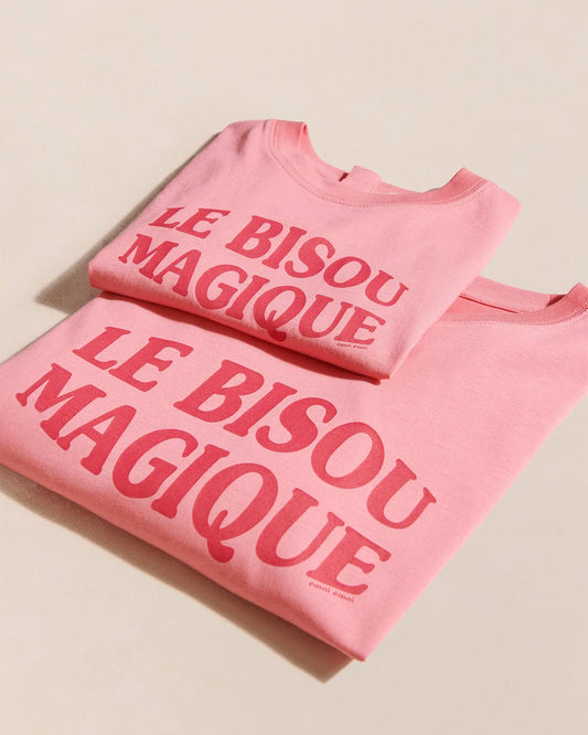 T-shirt Le bisou magique enfant en coton bio - framboise