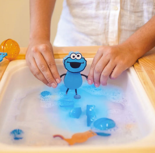 Personnage Cookie Monster + cubes lumineux bleus