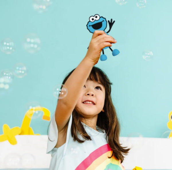 Personnage Cookie Monster + cubes lumineux bleus