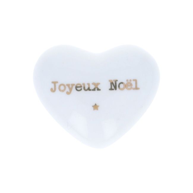 Cœur en céramique blanc et doré "Joyeux Noël"
