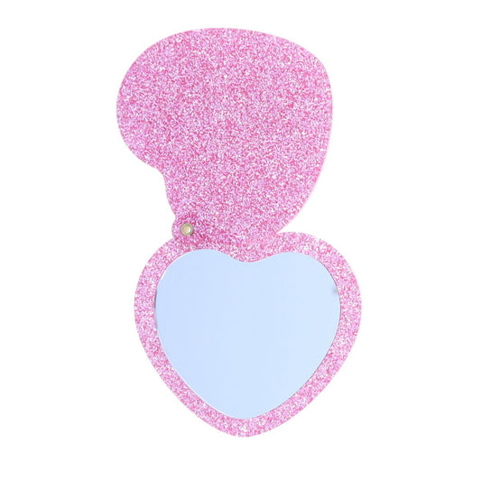 Miroir de poche cœur rose à paillettes