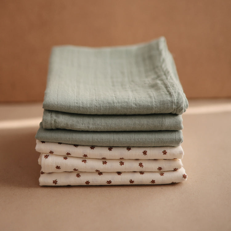 Lot de 3 langes avec petites fleurs en coton bio