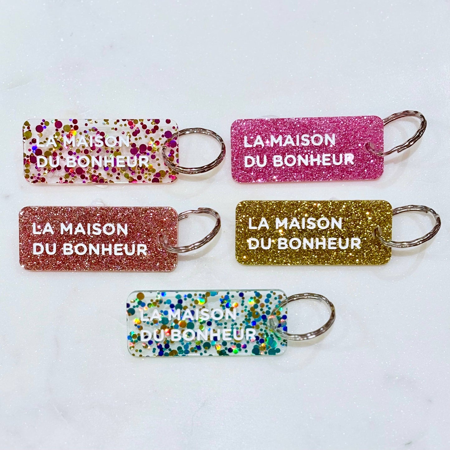 Porte-clés à paillettes : La maison du bonheur