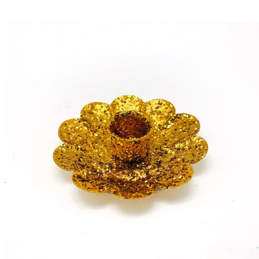 bougeoir fleur paillettes or