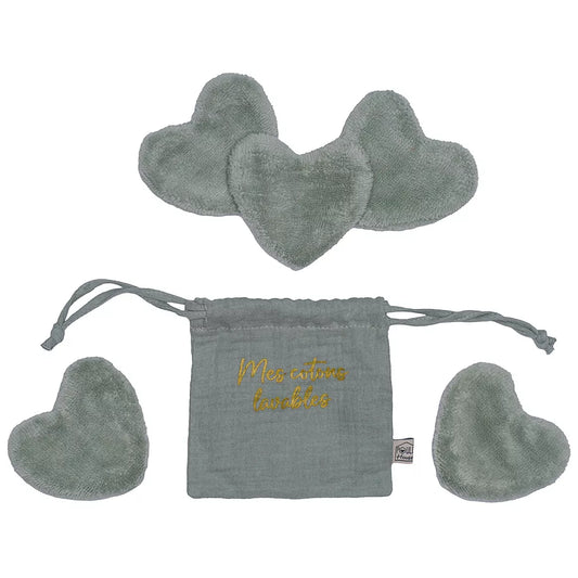 Set 5 cotons lavables forme cœur dans pochon