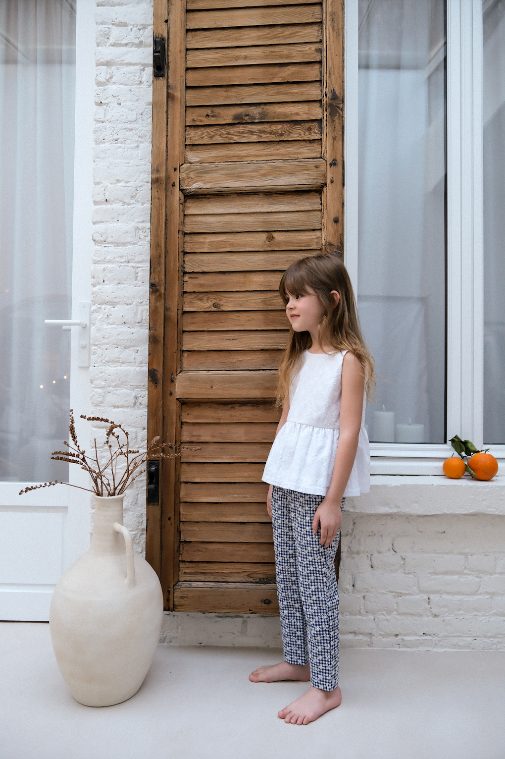 Pantalon Louison Vichy brodé fleurs