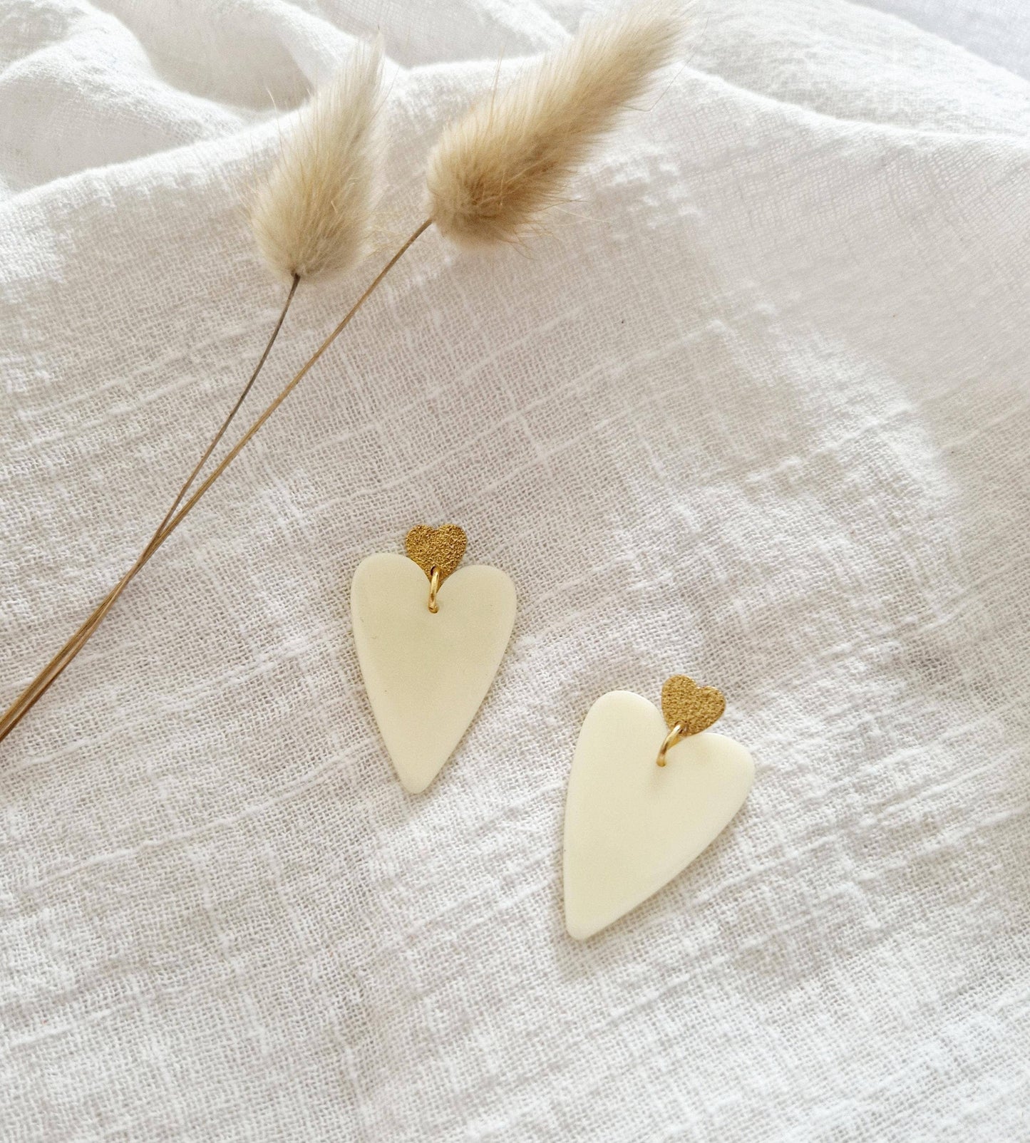 Boucles d'oreilles Mini heart écru