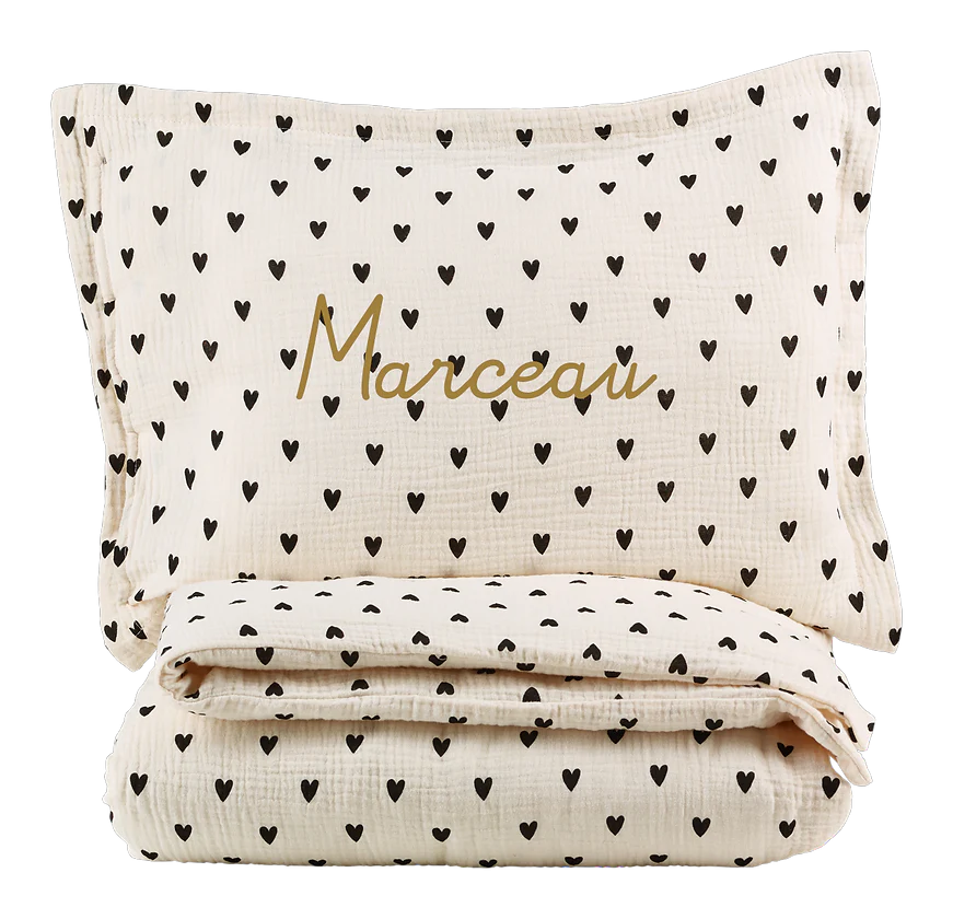 Parure de couette petits coeurs 80x120 avec taie
