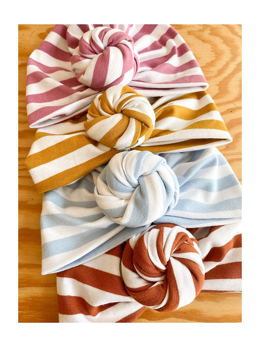 Turban noeud fleur en jersey de coton à rayures