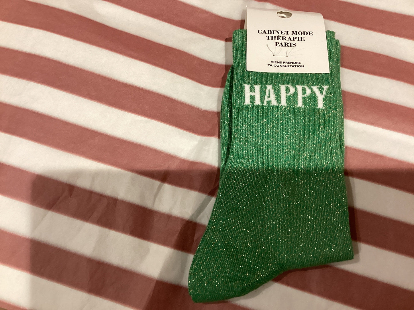Chaussettes femme Happy vertes à paillettes
