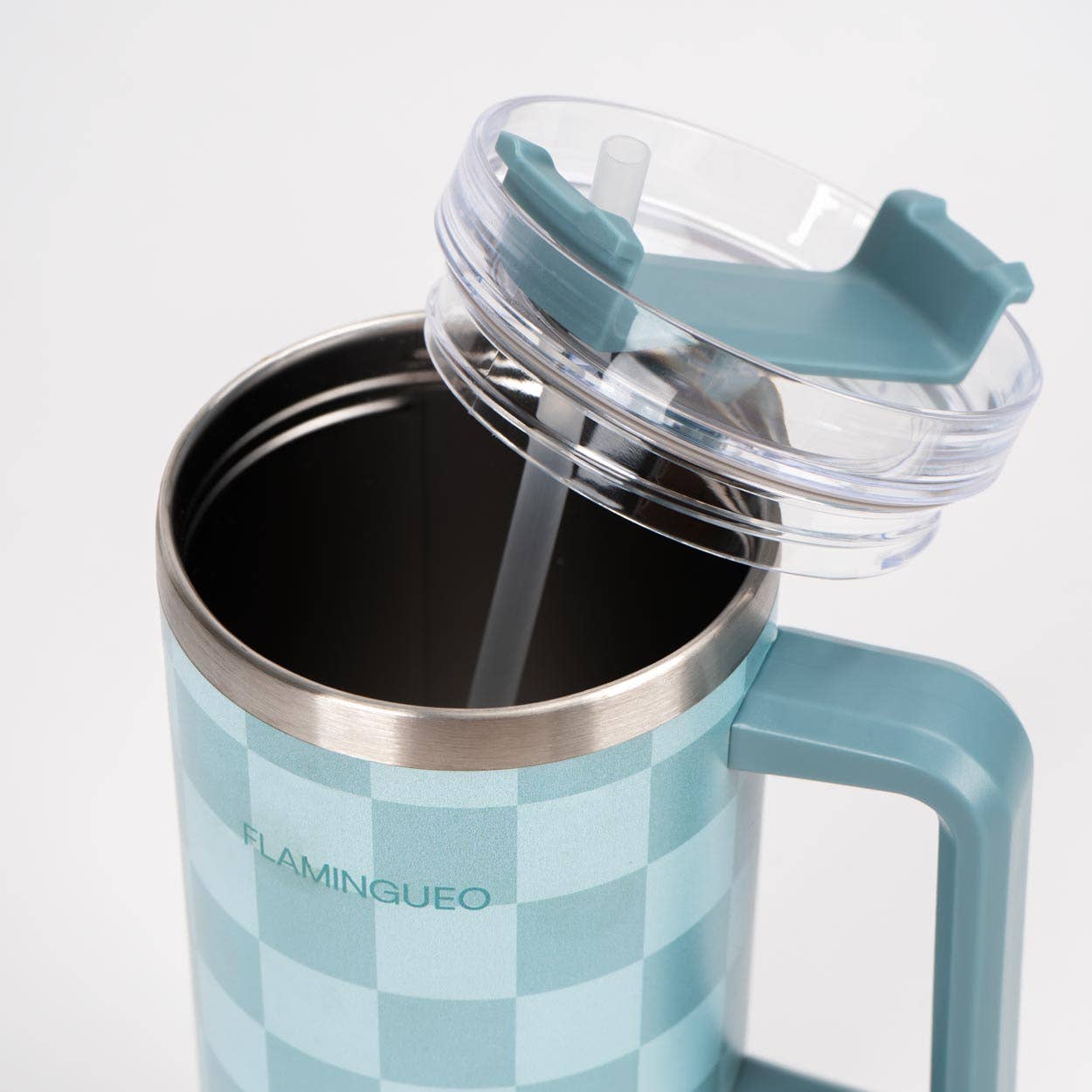 Gourde thermos en acier inoxydable à carreaux verts