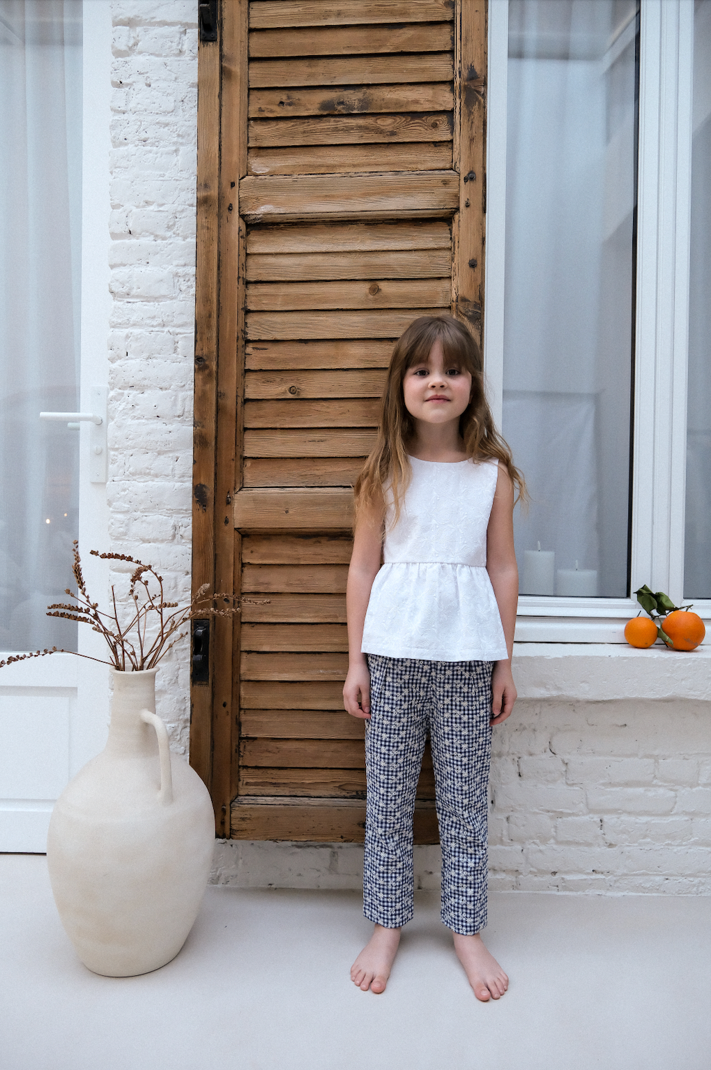 Pantalon Louison Vichy brodé fleurs