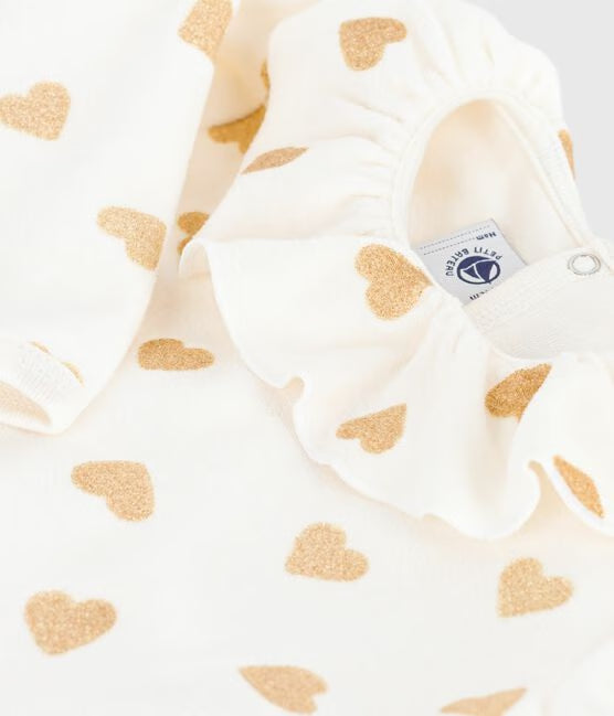 Pyjama de Noel bébé en velours imprimé cœurs paillettes doré 🌲