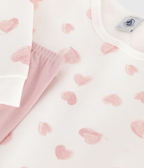 Chemise de nuit et legging enfant en molleton imprimé cœurs rose