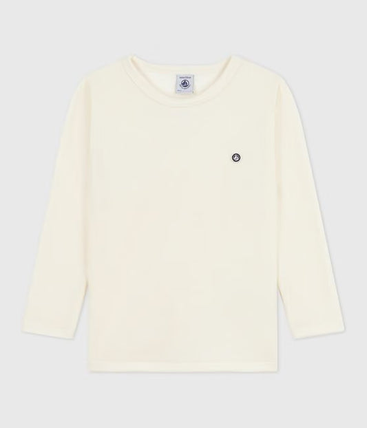 Tee-shirt enfant en laine et coton manches longues uni écru
