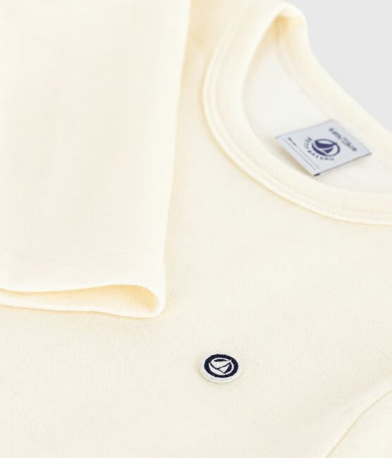 Tee-shirt enfant en laine et coton manches longues uni écru