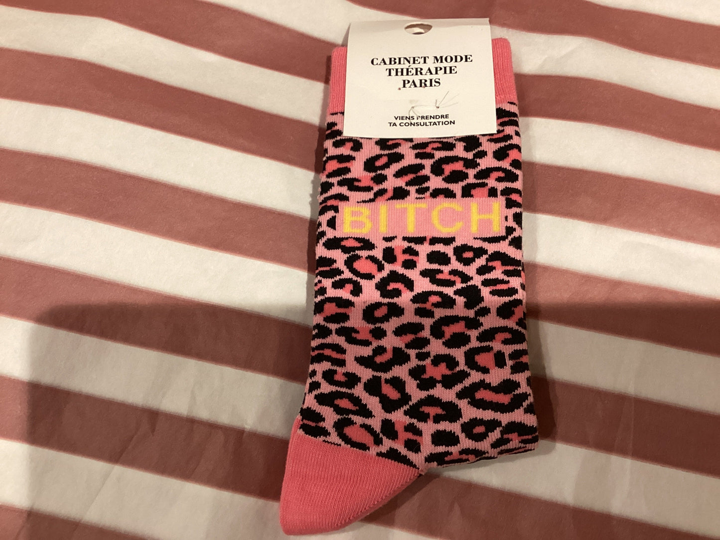 Chaussettes femme Bitch léopard rose