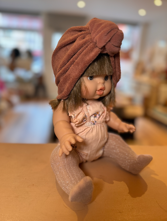 Turban noeud fleur en éponge vieux rose