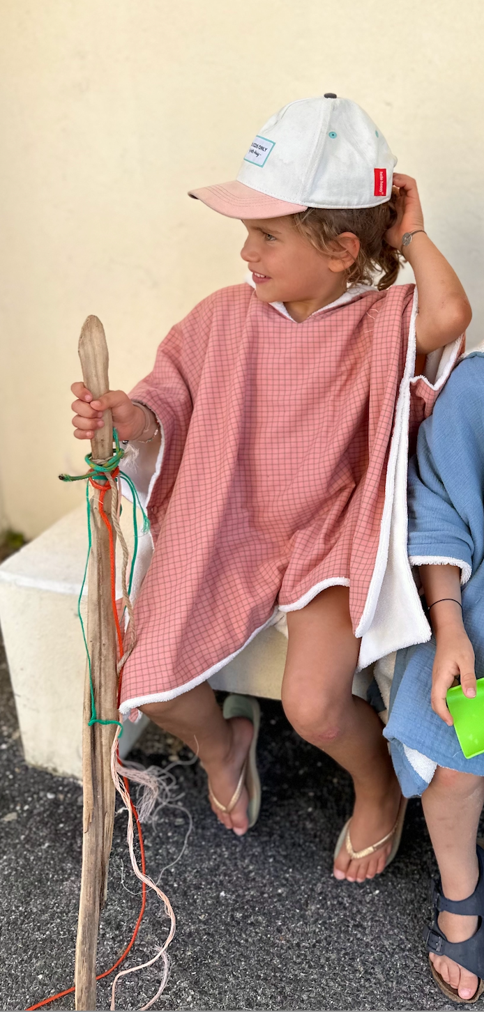 Poncho rayé upcyclé Rose 🇫🇷