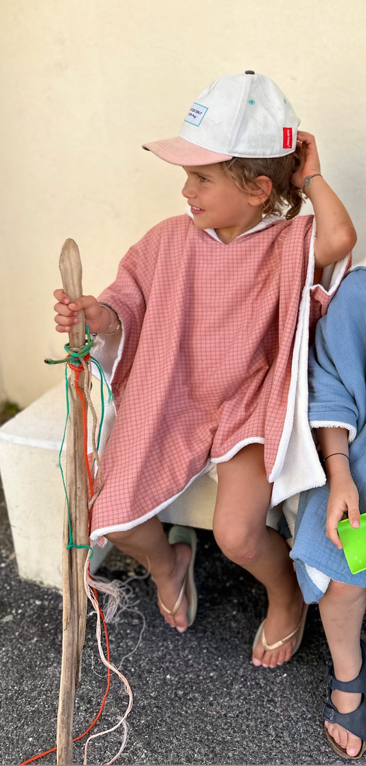 Poncho rayé upcyclé Rose 🇫🇷