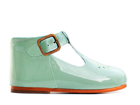 Poppée : Chaussures salomé Milton Charol bouzoky vernis vert d’eau