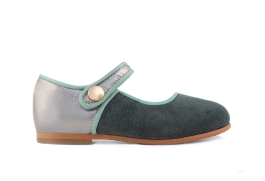 Poppée : Chaussures Bulle Seda bosco nubuck/vert cuir/argent bordure vert pâle à scratch