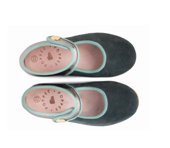 Poppée : Chaussures Bulle Seda bosco nubuck/vert cuir/argent bordure vert pâle à scratch