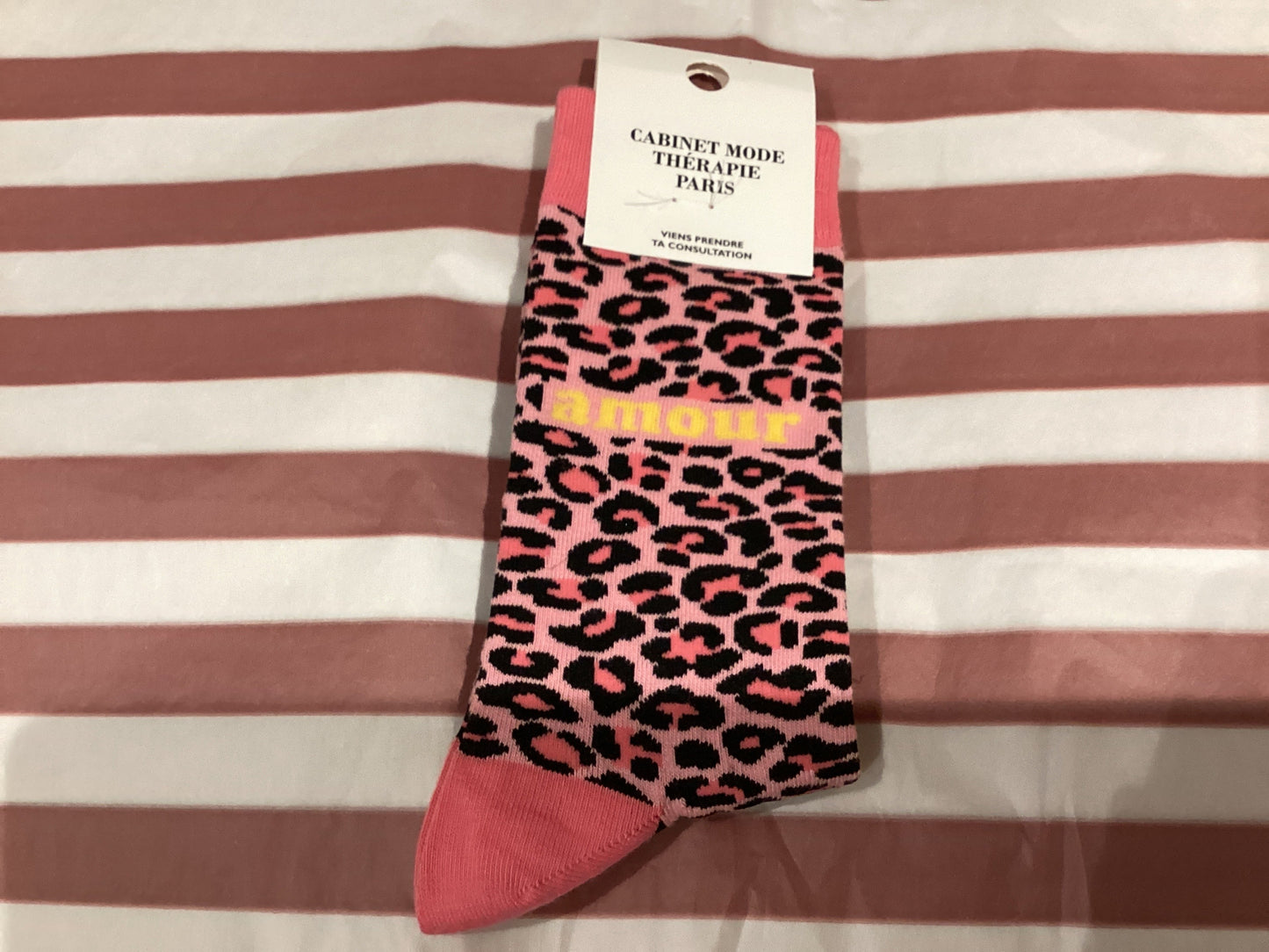 Chaussettes femme Amour léopard rose