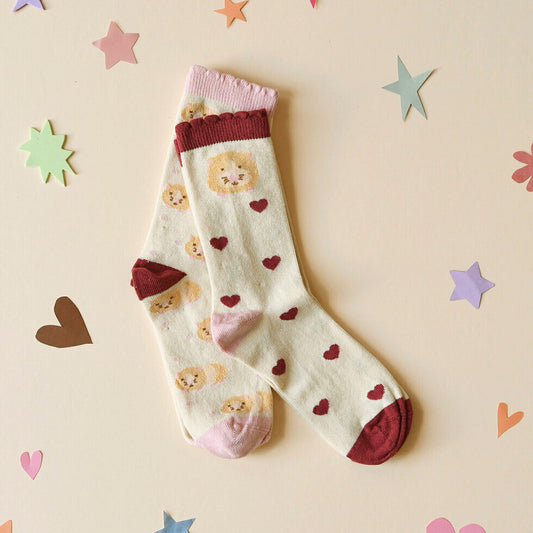 Pack de 2 paires de chaussuettes cochon d'Inde / coeurs