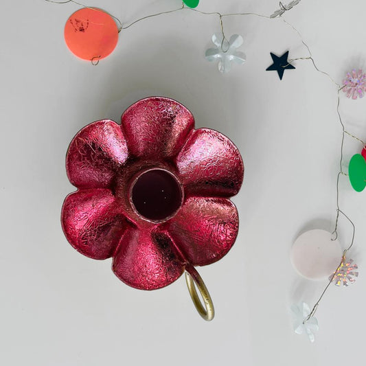 Bougeoir fleur métallique rose