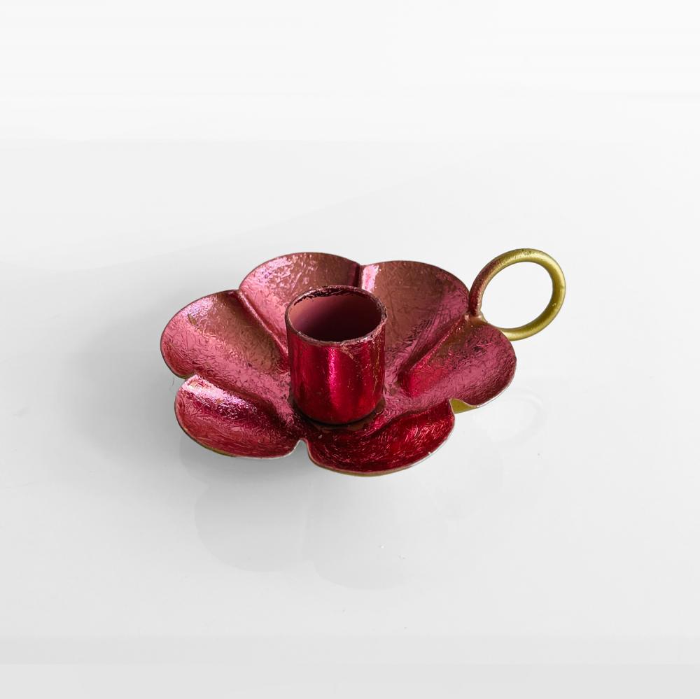 Bougeoir fleur métallique rose