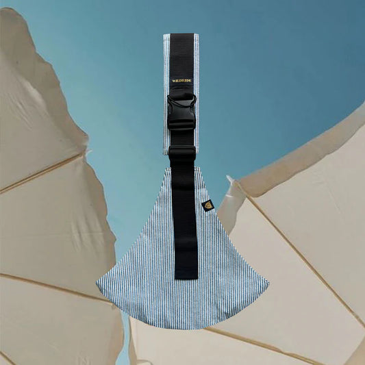 Porte-bébé Wildride Denim bleu ciel rayé blanc