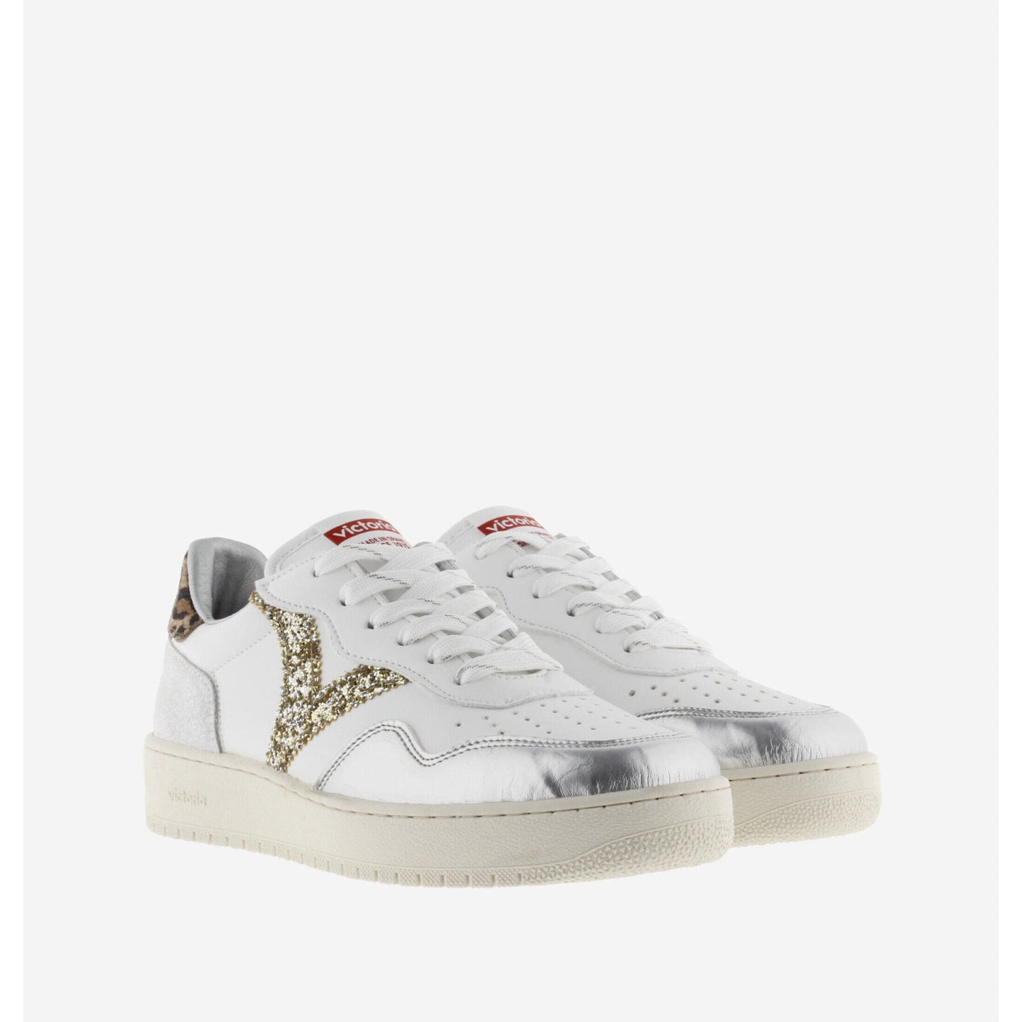 Victoria : baskets ado Plata V/paillettes dorées talon léopard semelle épaisse