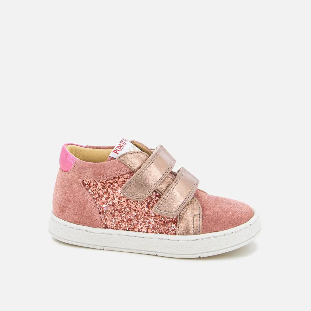 Baskets Mousse easy top rose/paillettes à scratch