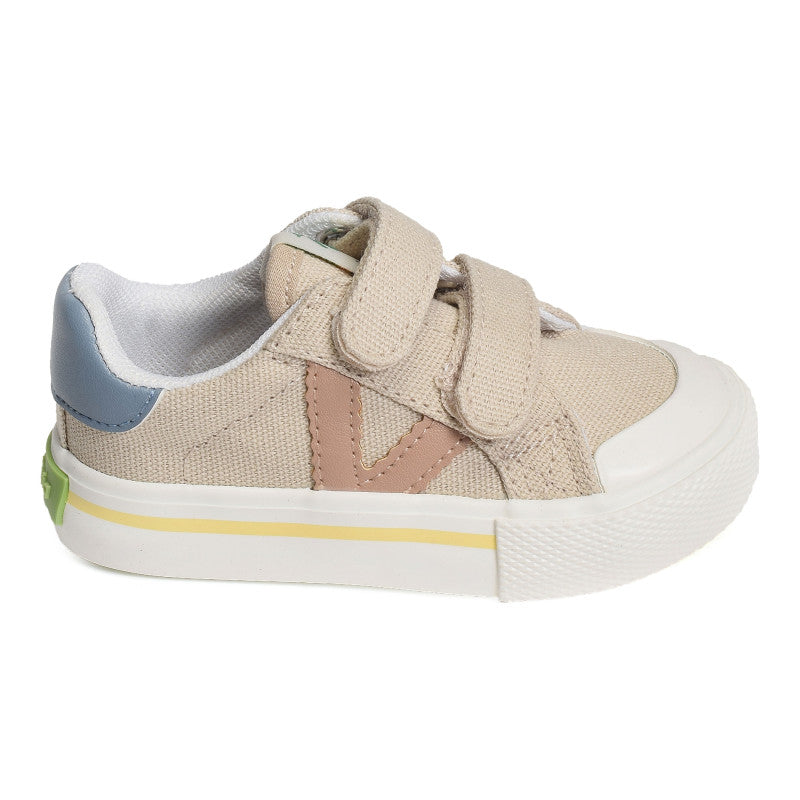 Victoria : baskets Beige en toile à scratch