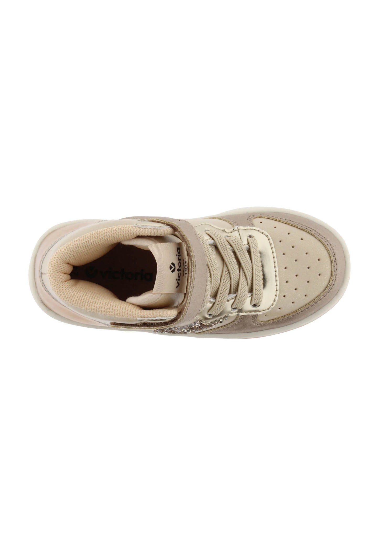 Victoria : baskets montantes Platino V/paillettes dorées lacets/scratch