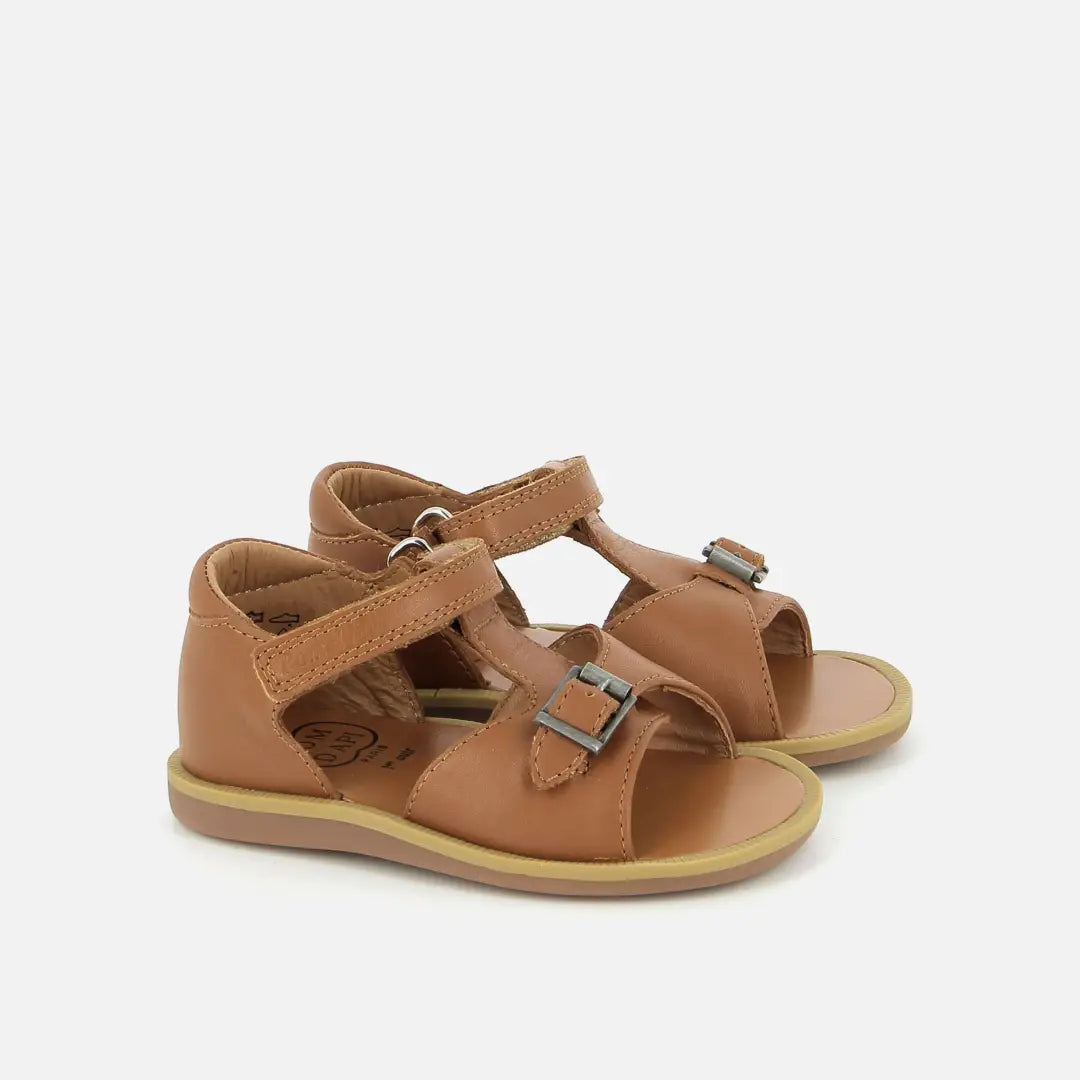 Sandales premiers pas Poppy easy nappa camel à scratch