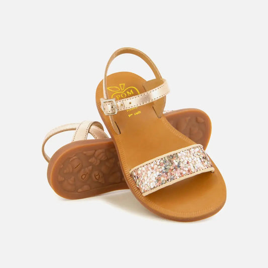 Sandales Plagette buckle tao cuivre/rose à paillettes