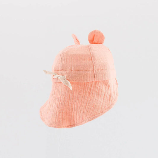 Chapeau bébé Sunshine en gaze de coton corail