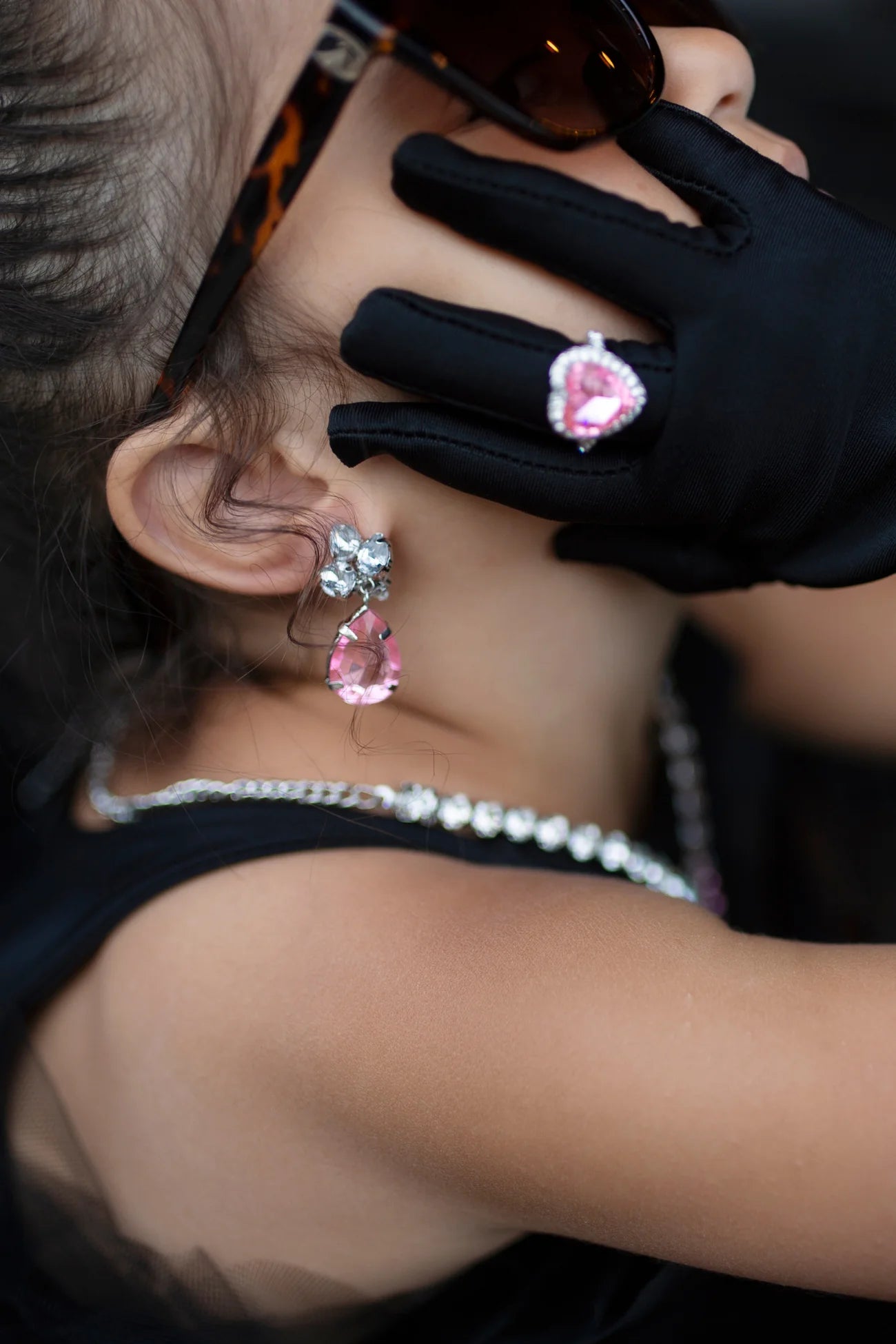 Set de 4 bijoux Marilyn rose/argent