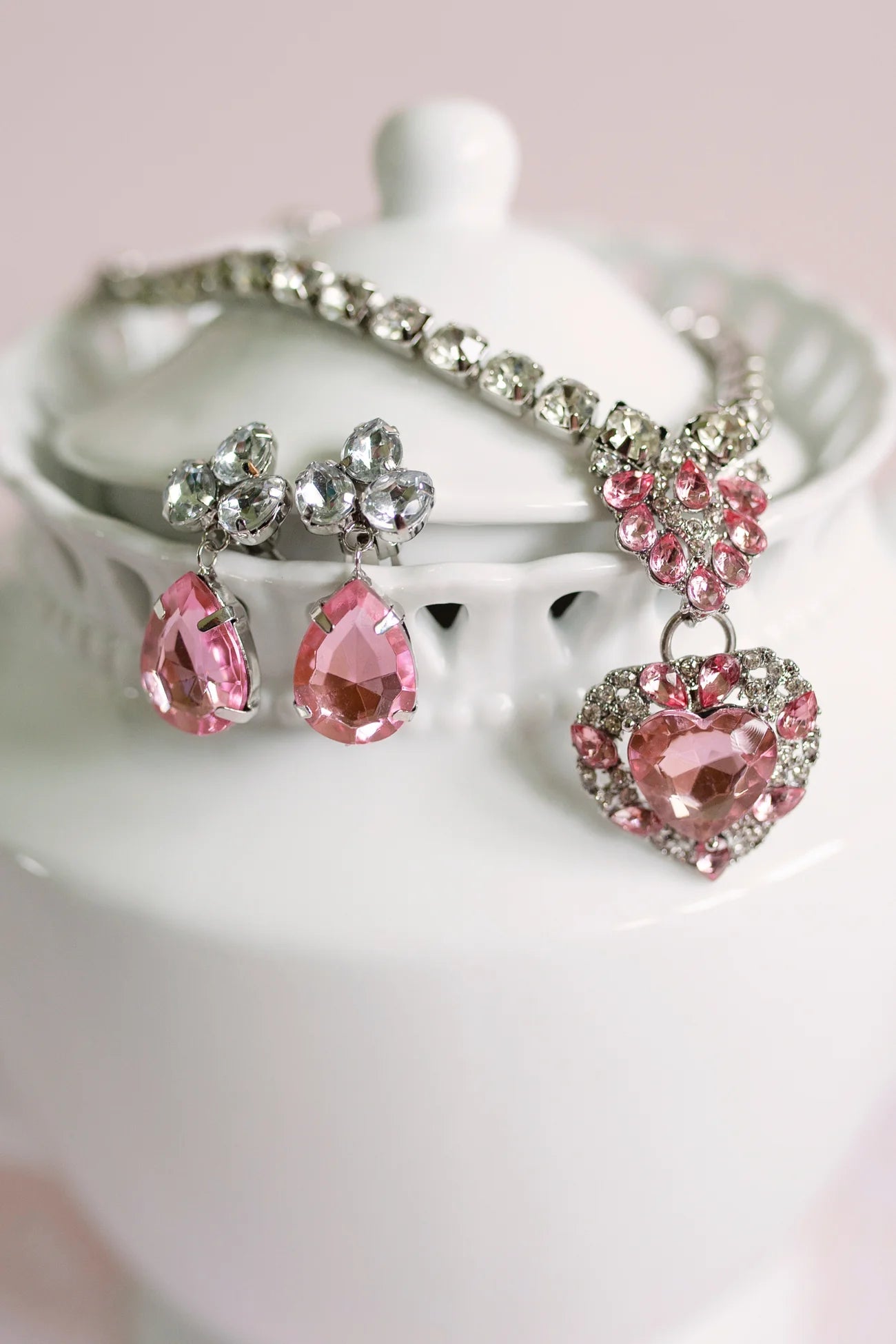 Set de 4 bijoux Marilyn rose/argent