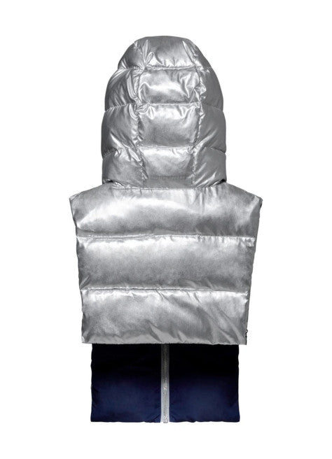 Capuche doudoune argentée/bleu marine
