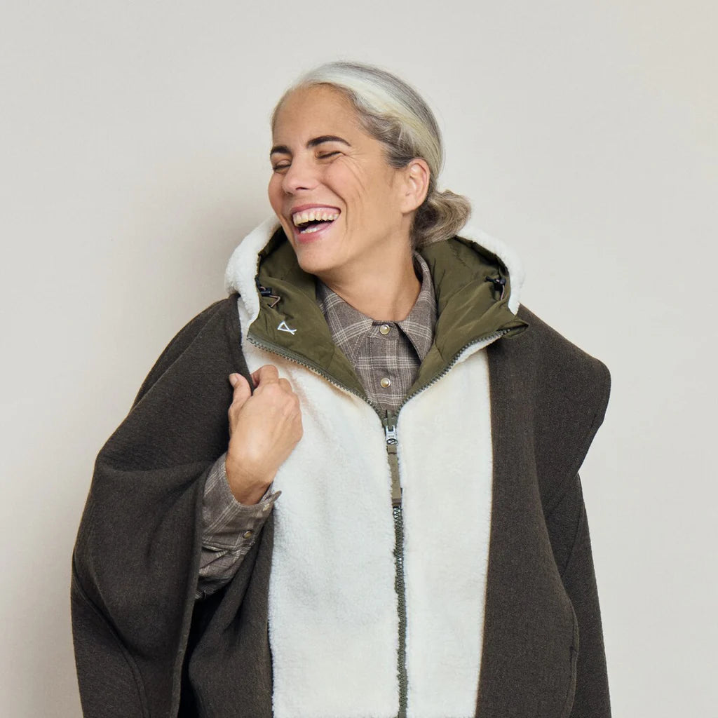 Capuche doudoune kaki/écru effet mouton