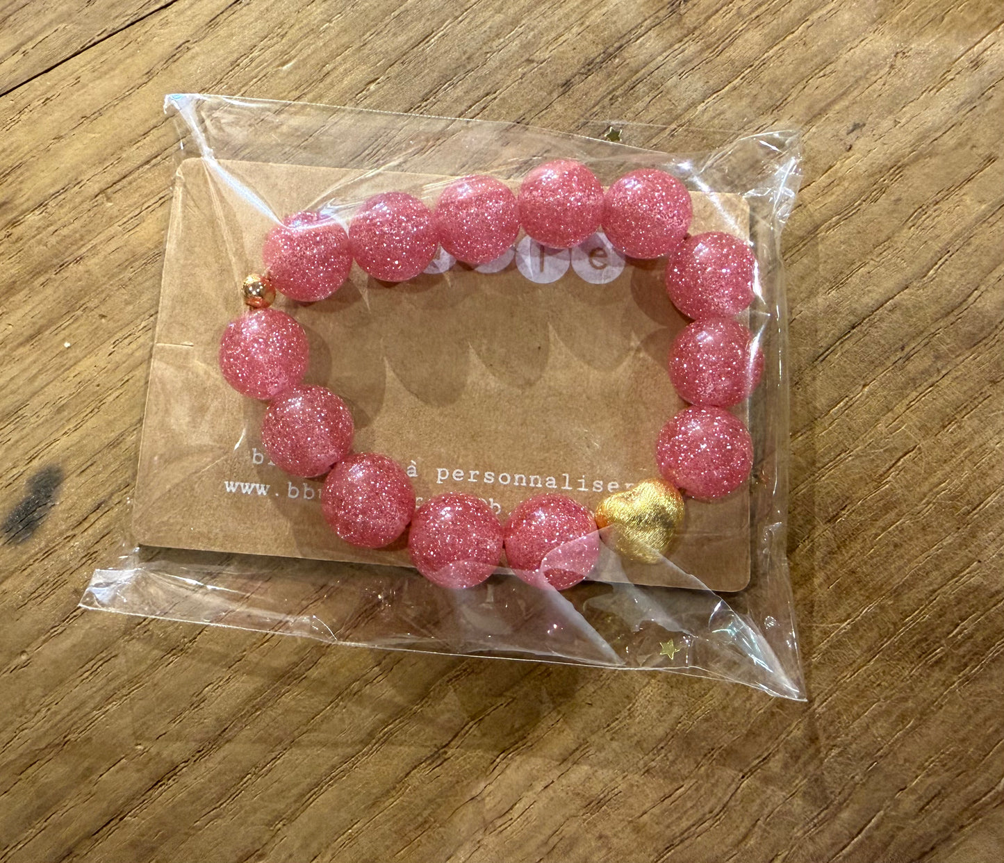 Bracelet Perles à paillettes et Coeur doré 💛