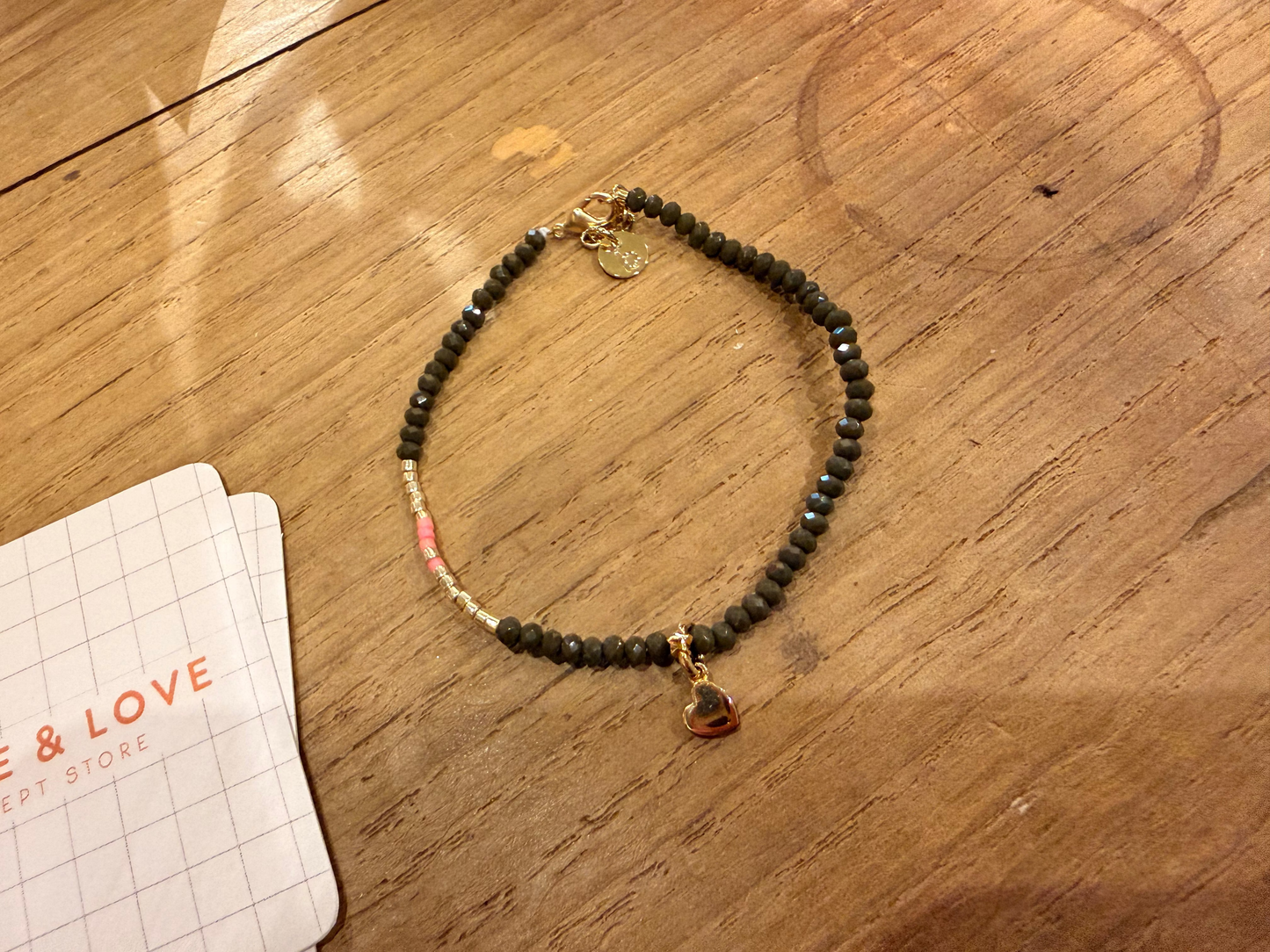 Bracelet Odette Kaki coeur doré