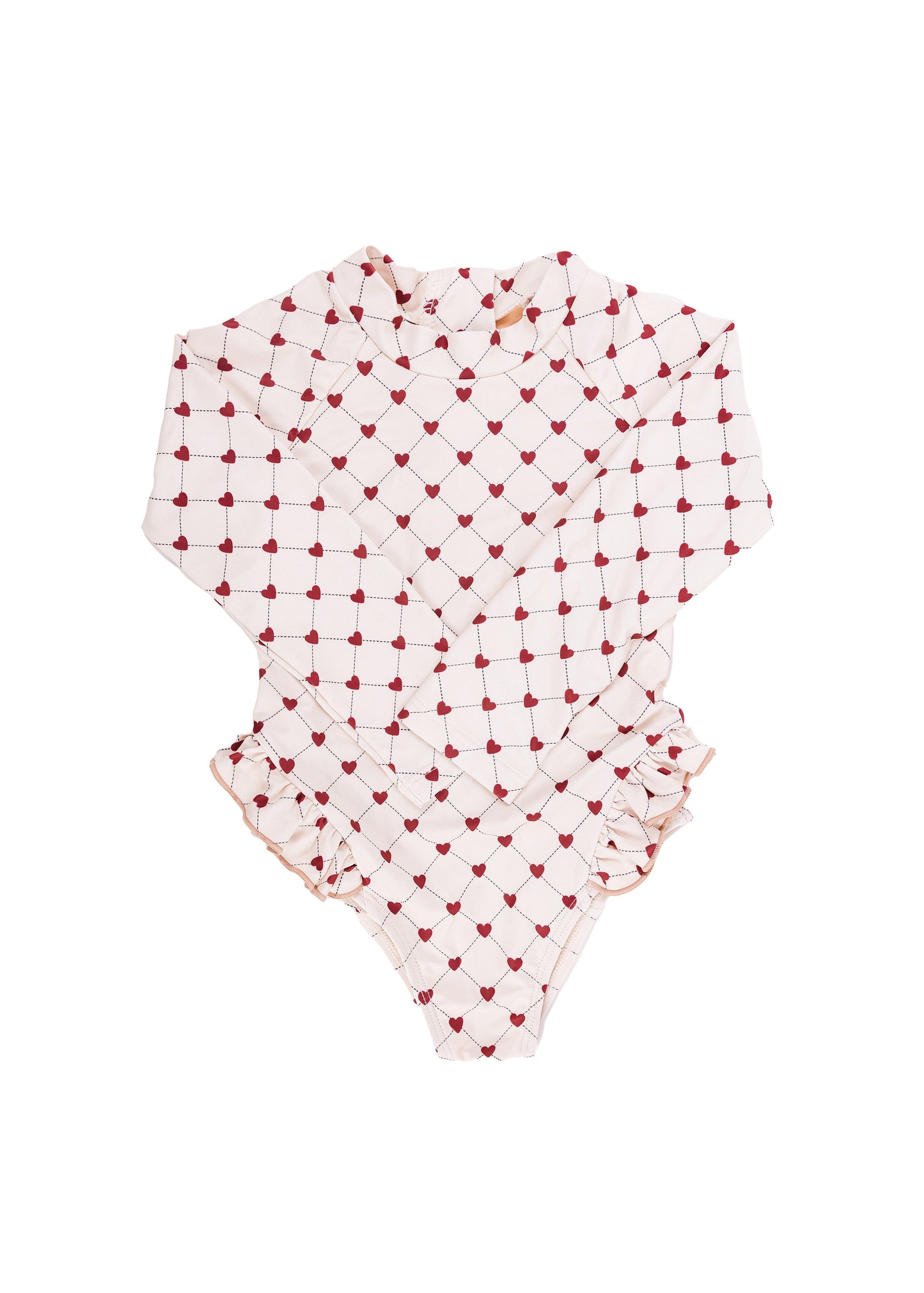 Maillot de bain anti-uv manches longues coeurs rouges ♥️