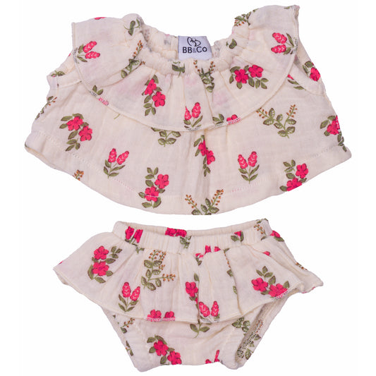 Ensemble 2 pièces pour poupée en gaze de coton liberty
